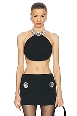 AREA Jumbo Crystal Halter Top in Black, view 1, click to view large image.