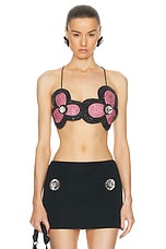 AREA Embroidered Crystal Flower Bra Top in Multi Pink, view 1, click to view large image.