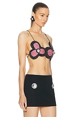 AREA Embroidered Crystal Flower Bra Top in Multi Pink, view 2, click to view large image.