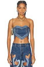 AREA Heart Strapless Top in Multi Denim Wash, view 1, click to view large image.