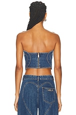 AREA Heart Strapless Top in Multi Denim Wash, view 3, click to view large image.