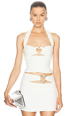 AREA Ruched Halter Top in Off White, view 1, click to view large image.