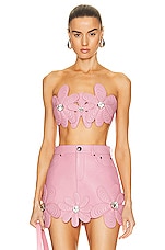 AREA Mussel Flower Leather Bandeau Top in Light Pink, view 1, click to view large image.