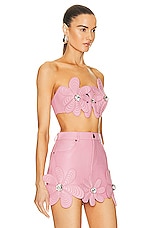 AREA Mussel Flower Leather Bandeau Top in Light Pink, view 2, click to view large image.