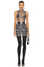 Alessandra Rich Zebra Pattern Crystal Net Mini Dress in Cry Black FWRD