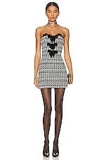 Alessandra Rich Sequin Tweed Mini Dress With Bows in Black & White, view 1, click to view large image.