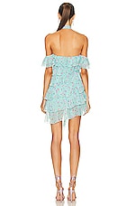 Alessandra Rich Silk Georgette Mini Dress in Aqua, view 3, click to view large image.