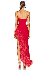 Alessandra Rich Silk Feather Gown in Red, view 4, click to view large image.