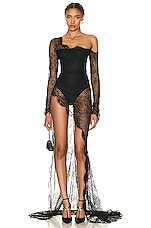 Alessandra Rich Web Lace Gown in Black, view 1, click to view large image.