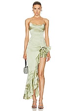 Alessandra Rich Ruffle Gown in Olive Green, view 1, click to view large image.