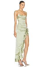 Alessandra Rich Ruffle Gown in Olive Green, view 2, click to view large image.