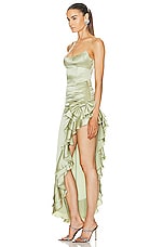 Alessandra Rich Ruffle Gown in Olive Green, view 3, click to view large image.