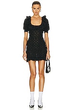 Alessandra Rich Lace Knit Mini Dress in Black Melange, view 1, click to view large image.