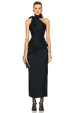 Alessandra Rich Envers Satin One Shoulder Evening Dress in Black, view 2, click to view large image.