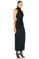 Alessandra Rich Envers Satin One Shoulder Evening Dress in Black, view 3, click to view large image.