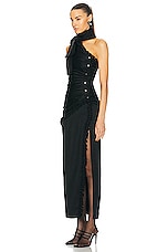 Alessandra Rich Envers Satin One Shoulder Evening Dress in Black, view 4, click to view large image.