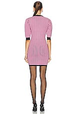 Alessandra Rich Pinstripe Knitted V Neck Mini Dress in Pink & Black, view 3, click to view large image.