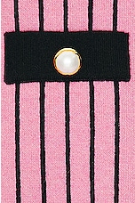 Alessandra Rich Pinstripe Knitted V Neck Mini Dress in Pink & Black, view 4, click to view large image.