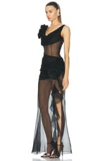 Alessandra Rich Evening Dress With Volant in Black, view 3, click to view large image.