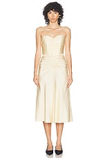 Alessandra Rich Bustier Midi Dress in Cream & Brown, view 1, click to view large image.