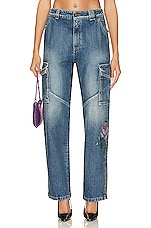 Alessandra Rich Cargo Jean in Blue, view 1, click to view large image.