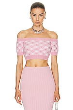Alessandra Rich Off The Shoulder Top in Pink, view 1, click to view large image.