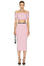 Alessandra Rich Off The Shoulder Top in Pink, view 4, click to view large image.