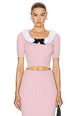 Alessandra Rich Short Sleeve Sweater in Pink, view 1, click to view large image.