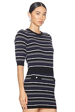 Alessandra Rich Short Sleeve Sweater in Blue & Black, view 2, click to view large image.