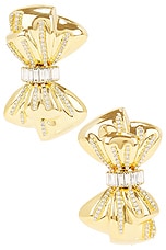 Alessandra Rich Bow Earrings in Crystal & Gold, view 1, click to view large image.