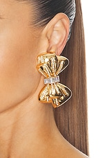 Alessandra Rich Bow Earrings in Crystal & Gold, view 2, click to view large image.