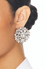 Alessandra Rich Crystal Flower Earrings in Crystal & Silver, view 2, click to view large image.