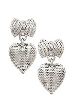 Alessandra Rich Heart Pendant Pearl Earrings in Cry Silver, view 1, click to view large image.
