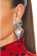 Alessandra Rich Heart Pendant Pearl Earrings in Cry Silver, view 2, click to view large image.