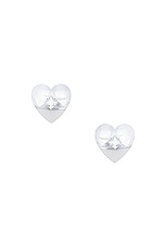 Alessandra Rich Metal Heart Earrings in Cry Silver, view 1, click to view large image.