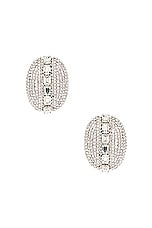 Alessandra Rich Oval Crystal Earrings in Crystal & Silver, view 1, click to view large image.