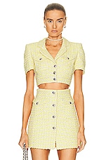 Alessandra Rich Tweed Cropped Jacket in Yellow, view 1, click to view large image.