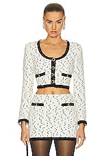 Alessandra Rich Tweed Boucle Cropped Jacket in Ivory & Black, view 1, click to view large image.