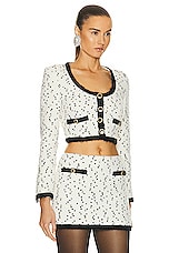 Alessandra Rich Tweed Boucle Cropped Jacket in Ivory & Black, view 2, click to view large image.