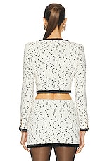Alessandra Rich Tweed Boucle Cropped Jacket in Ivory & Black, view 3, click to view large image.