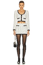 Alessandra Rich Tweed Boucle Cropped Jacket in Ivory & Black, view 4, click to view large image.
