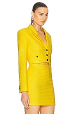 Alessandra Rich Checked Tweed Boucle Cropped Boxy Jacket in Yellow, view 2, click to view large image.