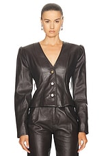 Alessandra Rich Leather Jacket in Brown, view 2, click to view large image.