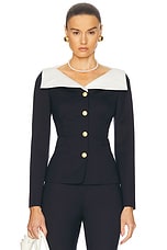Alessandra Rich Collar Jacket in Navy Blue | FWRD Alessandra Rich Collar Jacket in Navy Blue | FWRD