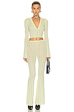 Alessandra Rich Lace Knit Flare Pants in Green, view 4, click to view large image.