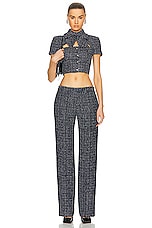 Alessandra Rich Sequin Checked Tweed Trouser in Dark Blue, view 4, click to view large image.