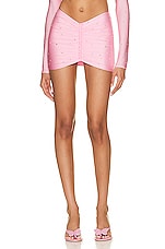 Alessandra Rich Ruched Mini Skirt in Pink, view 1, click to view large image.
