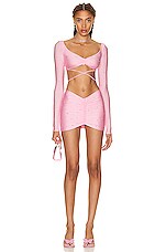 Alessandra Rich Ruched Mini Skirt in Pink, view 4, click to view large image.