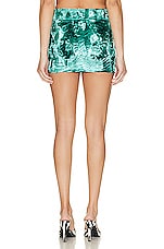 Alessandra Rich Low Waist Faux Fur Mini Skirt With Belt in Turquoise, view 3, click to view large image.