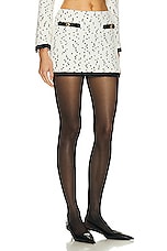 Alessandra Rich Tweed Boucle Mini Skirt in Ivory & Black, view 2, click to view large image.
